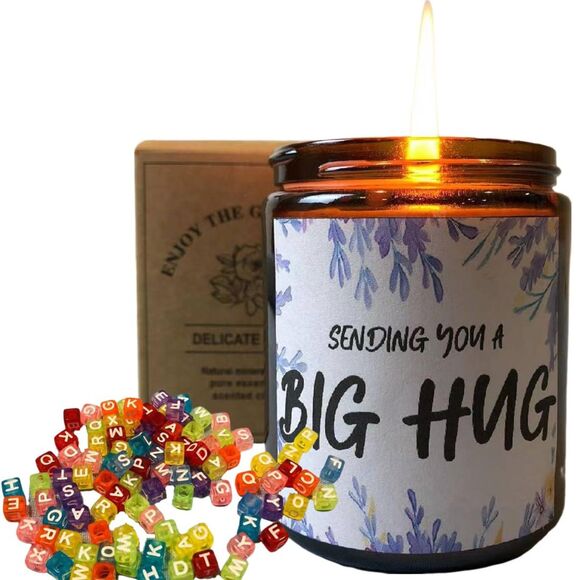 Lavender Candle 7oz Natural Soy Wax&100PCS DIY Letter Beads Mother's Day Gift - Picture 2 of 9